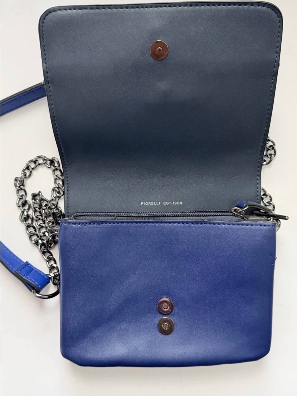 Fiorelli Blue Shoulder Bag Chain Strap Logo Accent Matte Gunmetal Hardware Women - Picture 2 of 6
